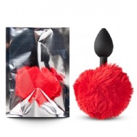 Butt Plug Black Silicone with Red Bunny Tail